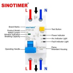 Siguranta Automata cu Protectie Arc Electric, AFDD Sinotimer AFDD1-63 C16, 16A, 230V AC